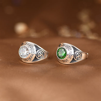 Letter Inlaid Zircon Adjustable Ring