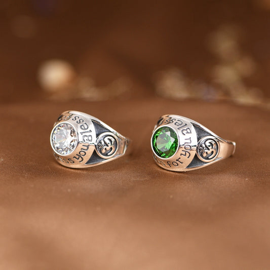 Letter Inlaid Zircon Adjustable Ring