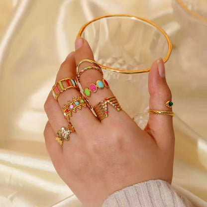 Gold Plated Geometric Colorful Enamel Knuckle Snake Finger Rings