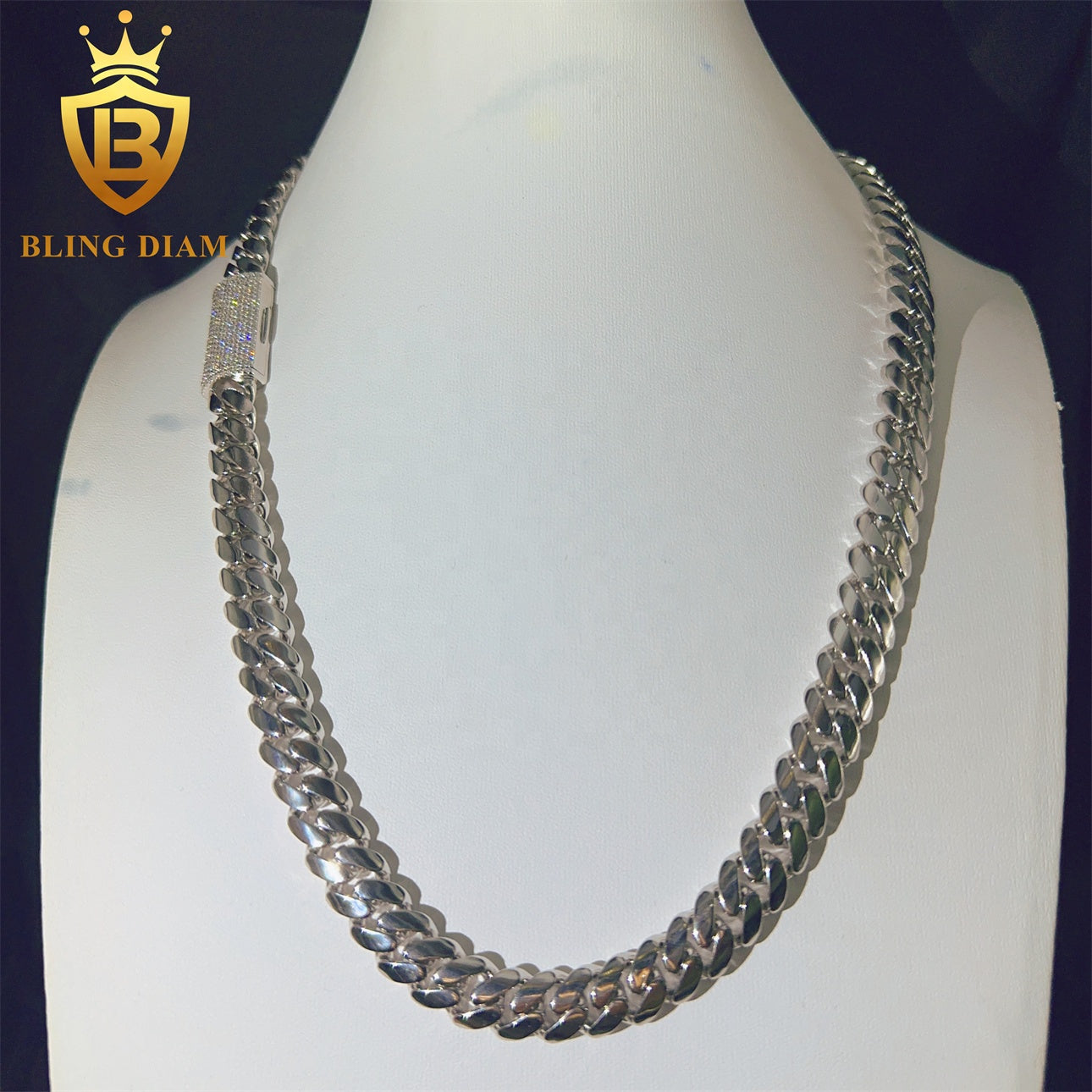 Miossanite 12mm Sterling Silver 925 Miami Cuban Link Chain