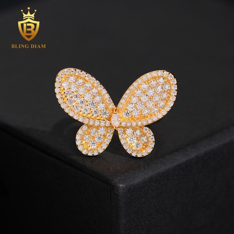 butterfly iced-out moissanite ring