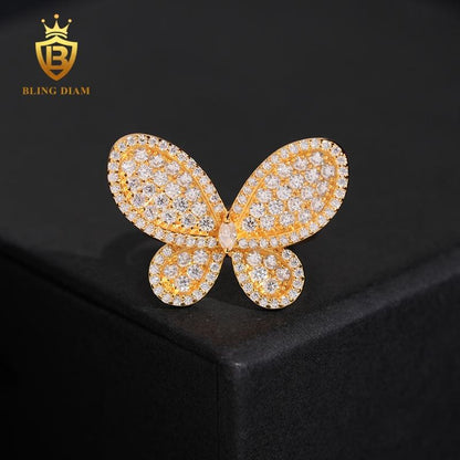 butterfly iced-out moissanite ring