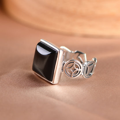 Square Black Agate Ring