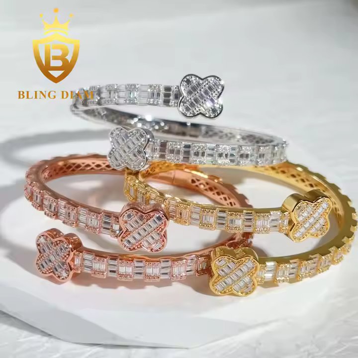 Moissanite Clover Bangle Bracelet