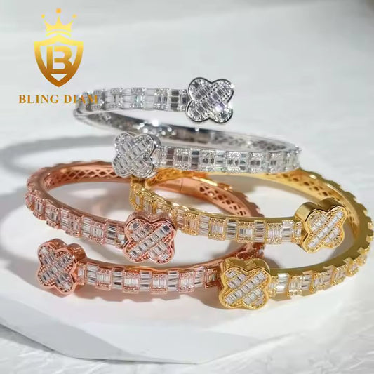 Moissanite Clover Bangle Bracelet