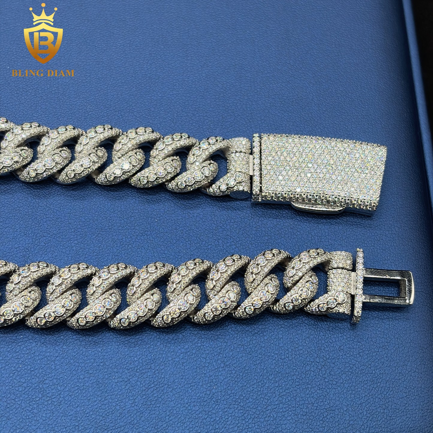 Miossanite 15mm 925 Sterling Silver Cuban Chain