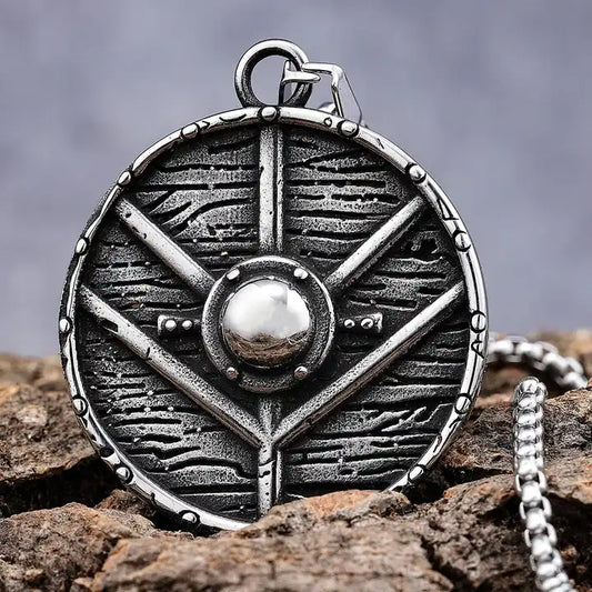 Viking Shield Pendant | Antique Stainless Steel Necklac