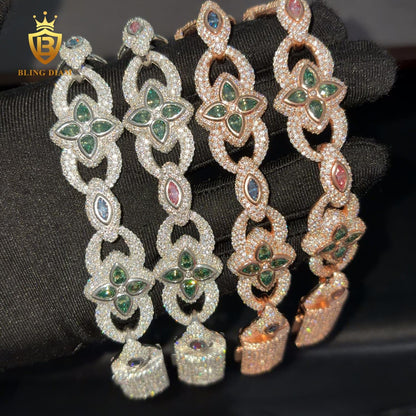 Rose Gold Clover Moissanite Cuban Bracelet
