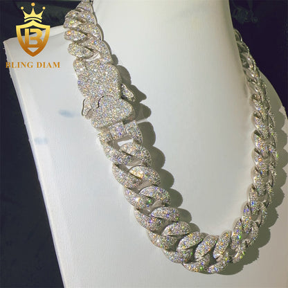 Moissanite 24mm Sterling Silver 925 Miami Cuban Link Chain
