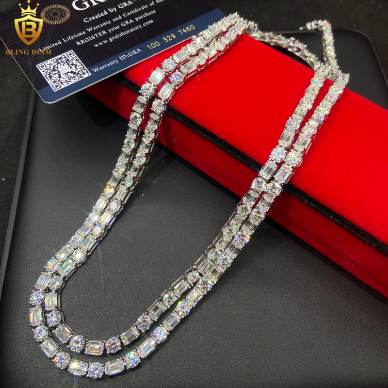 Emerald cut Silver Moissanite Tennis Chain