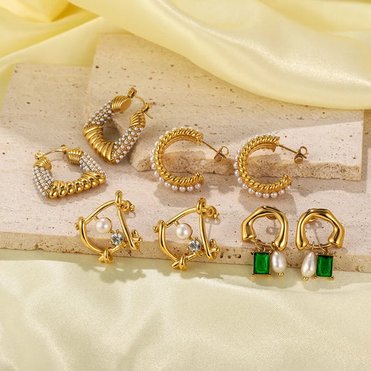 Pearl and Zircon Irregular Earrings