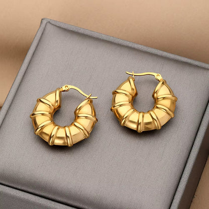 Twist Rope Round Chunky Hoop Gold Earring