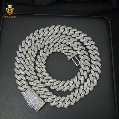 925 Silver 16mm 3 Rows VvsMoissanite Cuban Chain