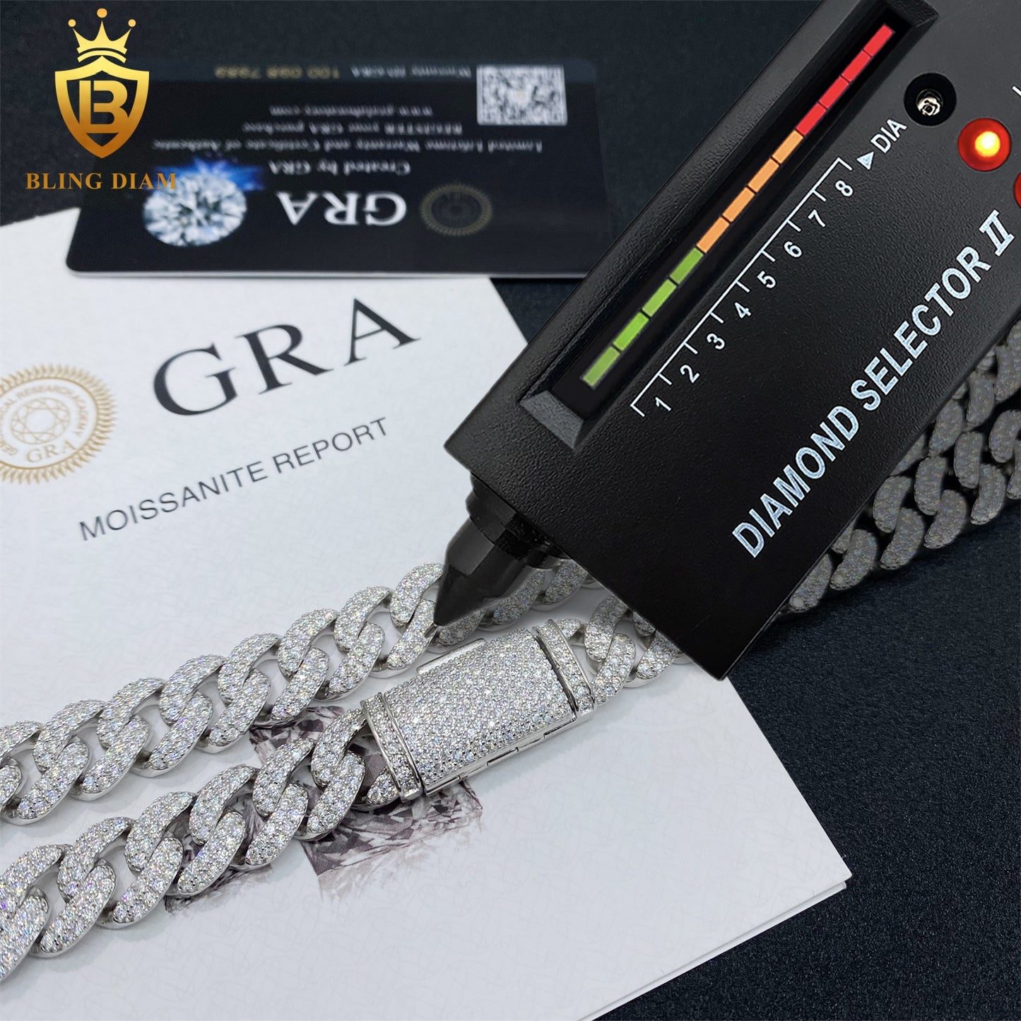 12mm 925 sterling silver moissanite chain