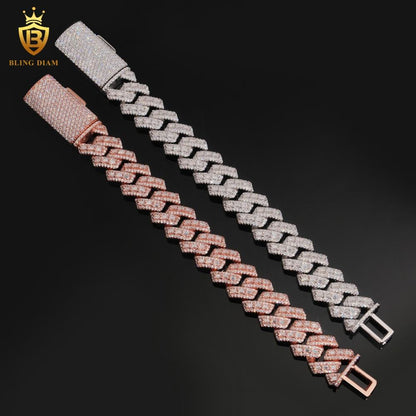 Rose Gold Baguette Cut Moissanite Cuban Bracelet