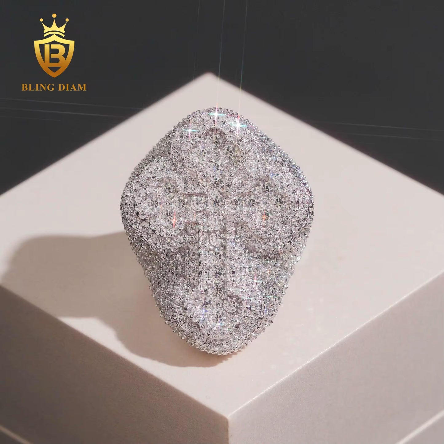 Cross baguette-cut moissanite ring