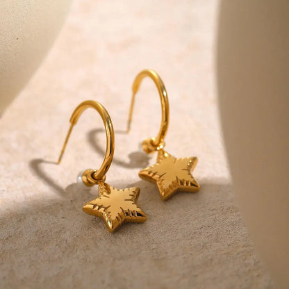 Heart-shaped Star Pearl Hoop Earrings