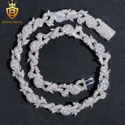 15mm Flower Fancy Shape VVS Moissanite 925 Silver chain