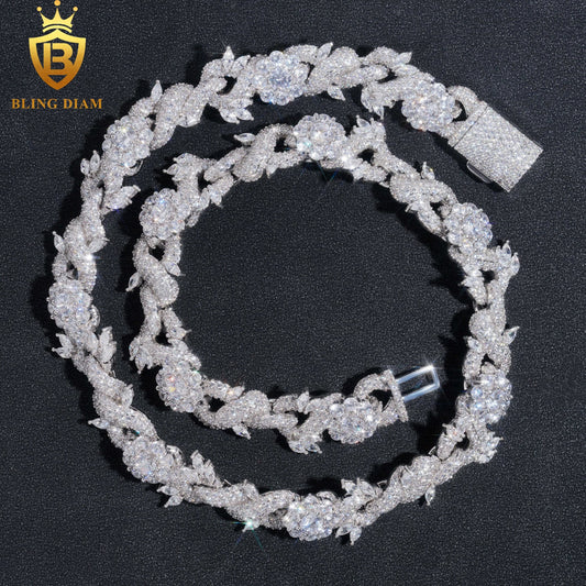 15mm Flower Fancy Shape VVS Moissanite 925 Silver chain