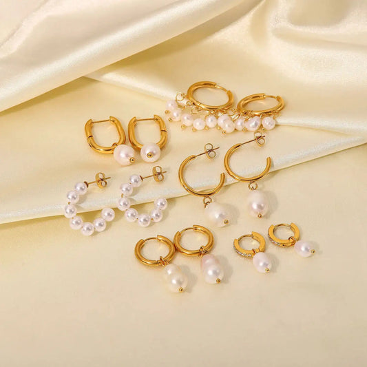 Pearl Stud Hoop Earrings