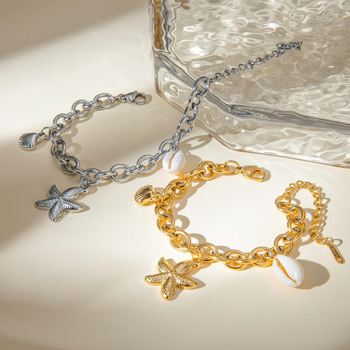 Seashell Starfish Link Chain Pendant Bracelets