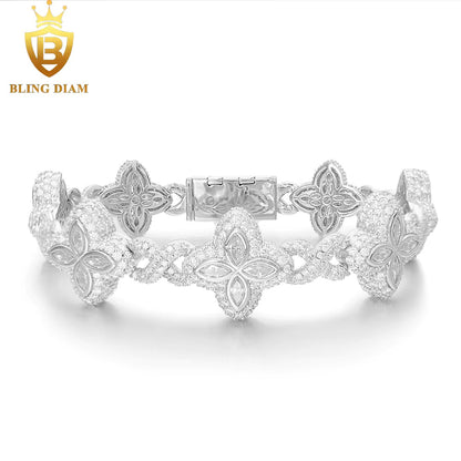 Marquise Flower Tennis Bracelet - 9mm Moissanite - Sterling Silver