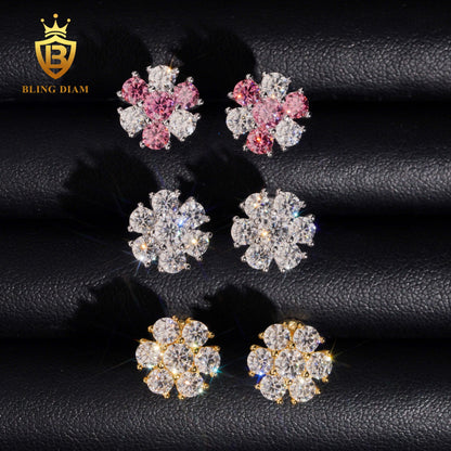 D Color VVS Moissanite Flower Stud Earrings