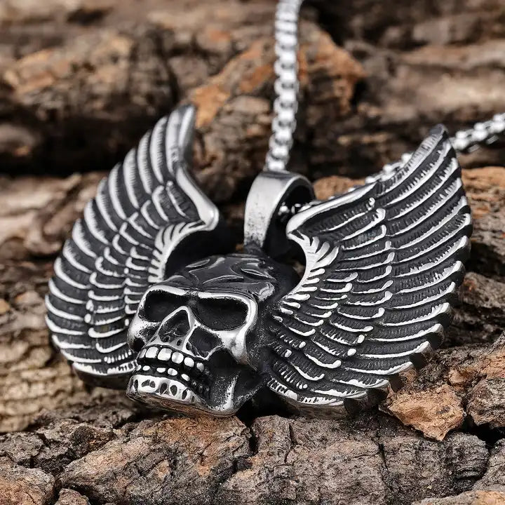 Skull and Angel Wings Necklace