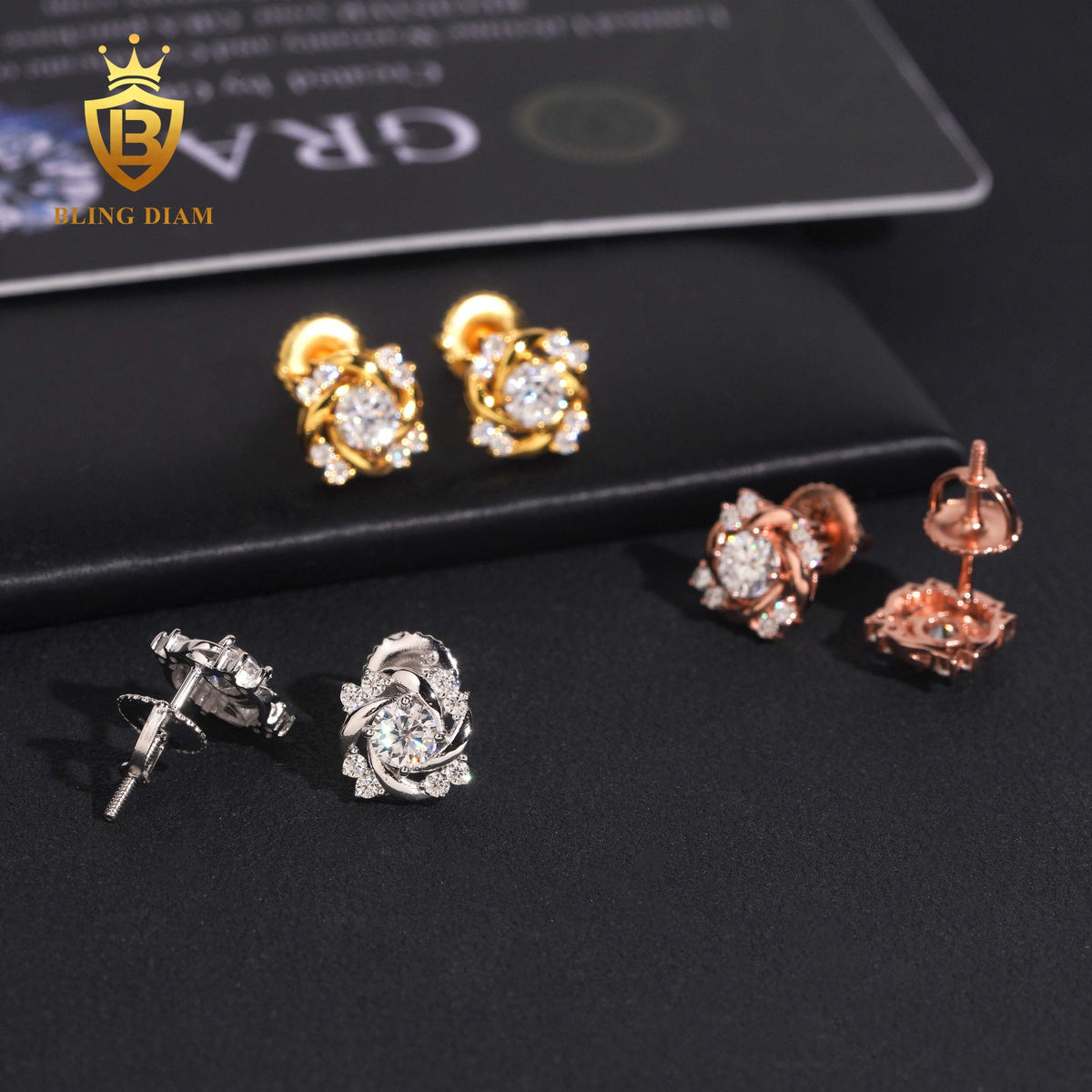 Iced-Out Rose Moissanite Stud Earrings