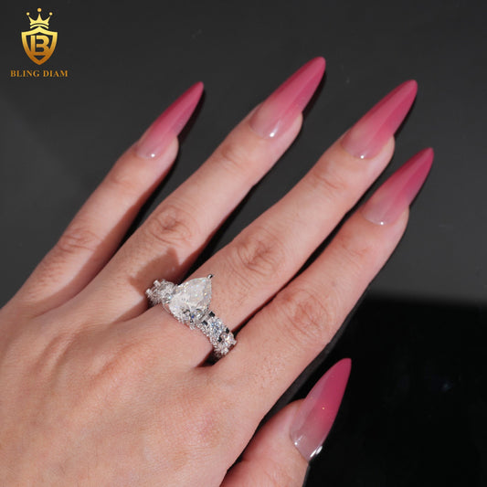 Pear-cut eternity moissanite ring