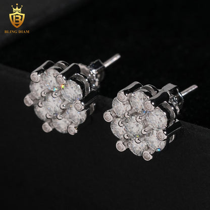 Iced-Out Moissanite Flower Stud Earrings