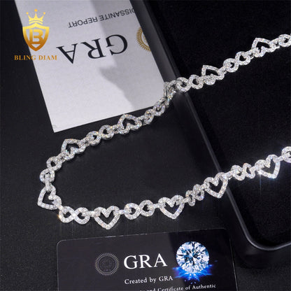 925 Silver 8.5MM Moissanite Heart Mixed Infinity Cuban Link Chain