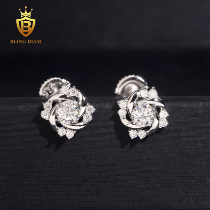 Iced-Out Rose Moissanite Stud Earrings