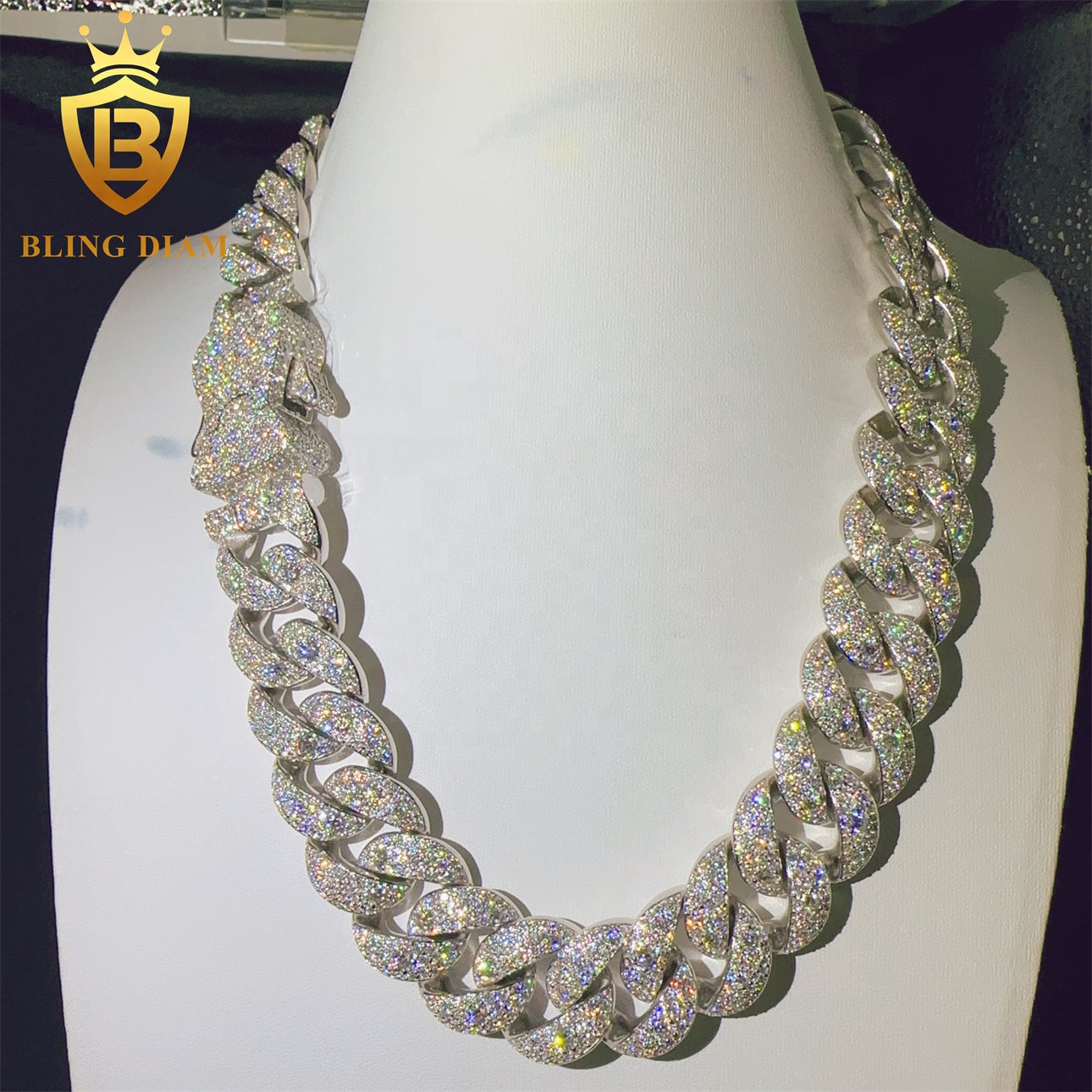 Moissanite 24mm Sterling Silver 925 Miami Cuban Link Chain