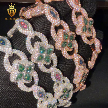 Rose Gold Clover Moissanite Cuban Bracelet