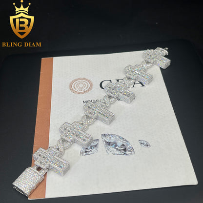Cross Cuban Link Moissanite Bracelet