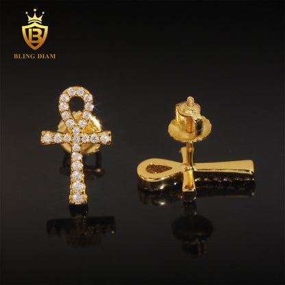 Iced-Out Moissanite Cross Stud Earrings