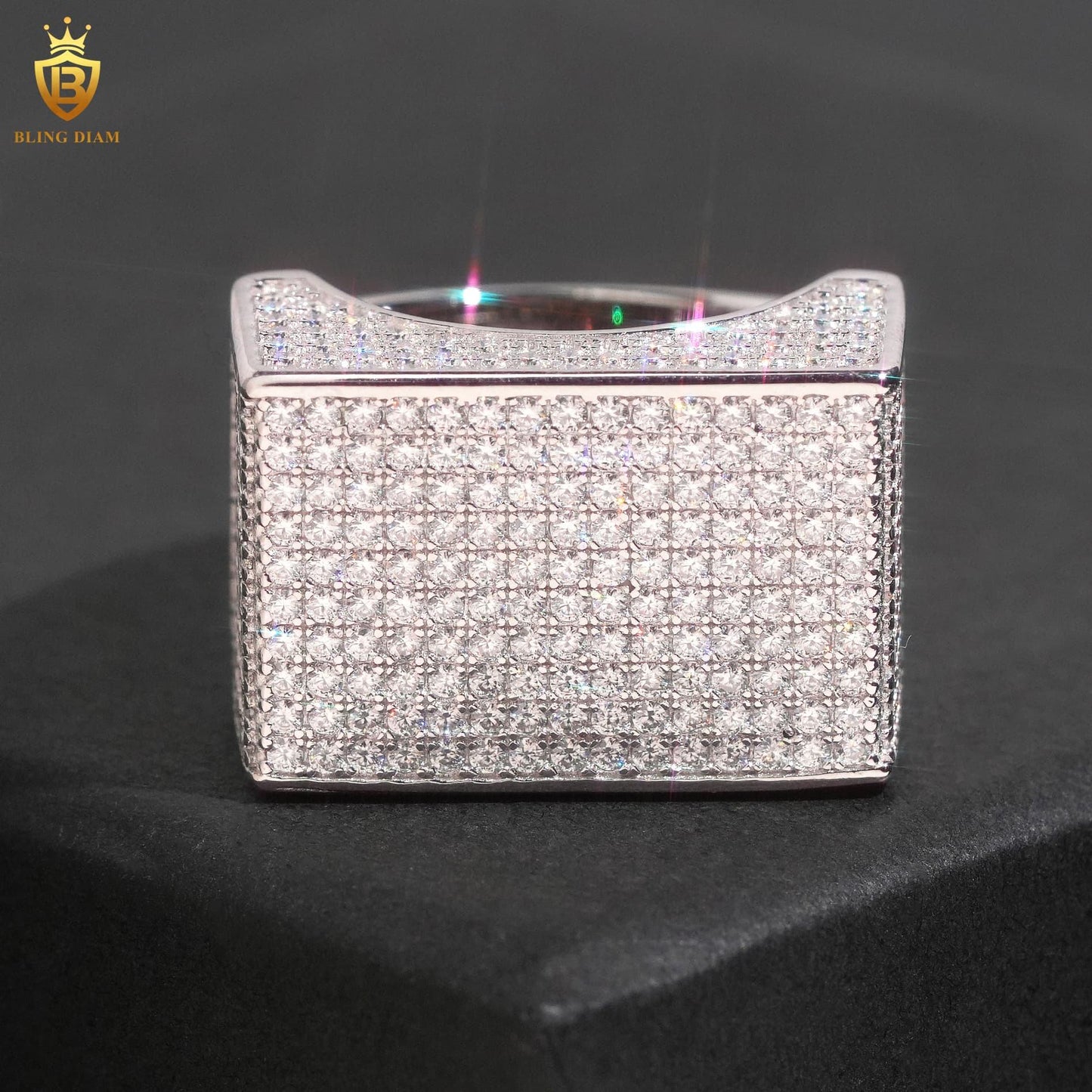 Rectangle-shaped iced-out ring