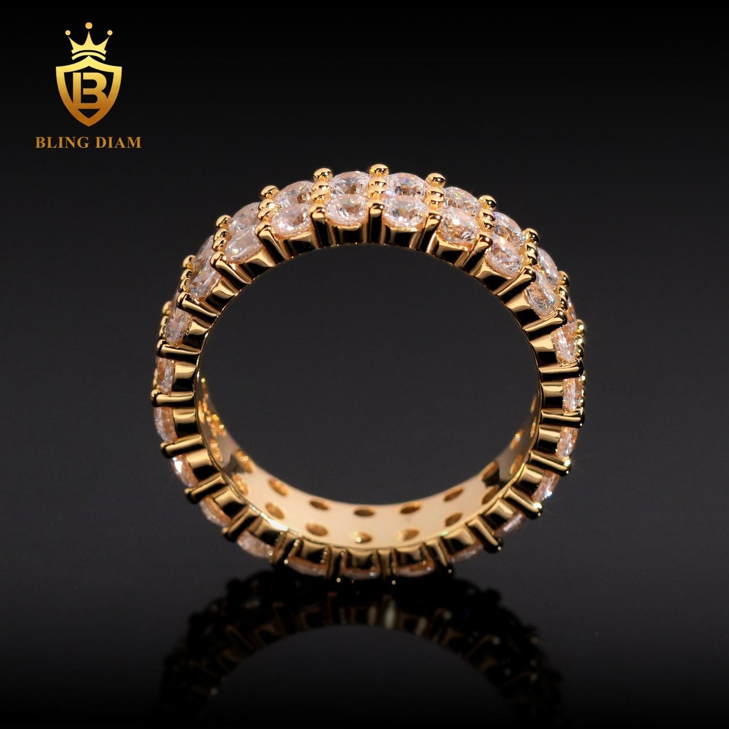 Two-row iced-out moissanite ring
