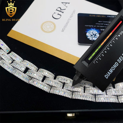 3 rows 925 sterling silver vvs moissanite chain