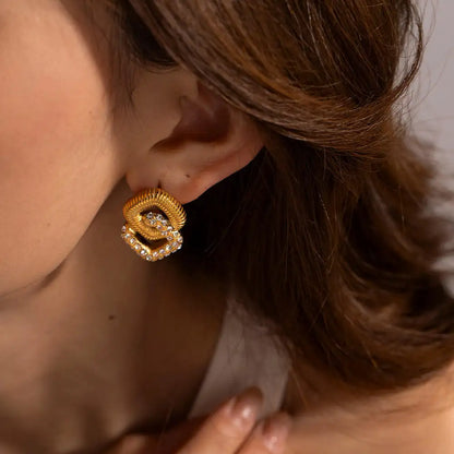 Inlaid Zircon Pearl Geometric Stud Earrings