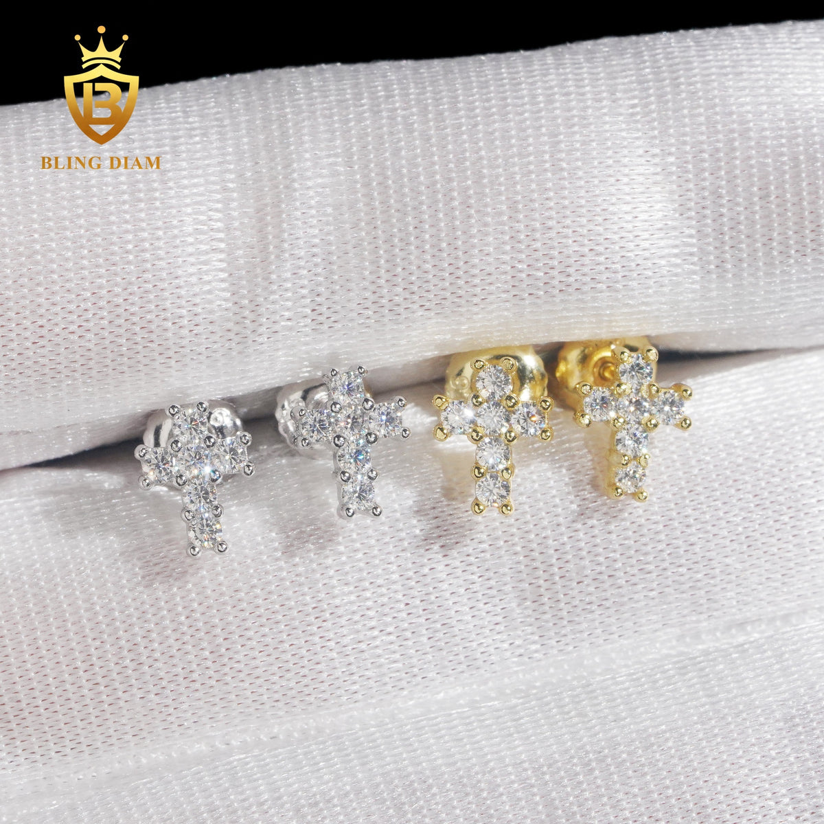 Iced-Out Moissanite Cross Stud Earrings