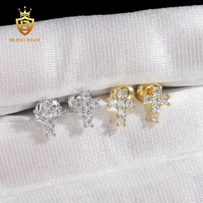 Iced-Out Moissanite Cross Stud Earrings