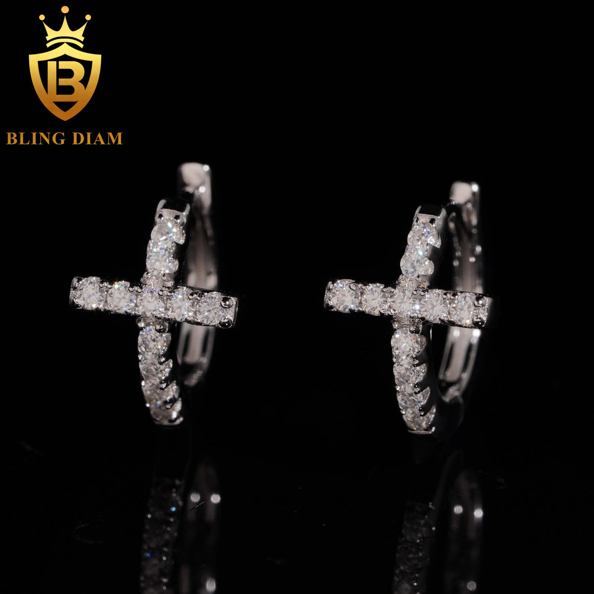 Iced-Out Moissanite Cross Stud Earrings