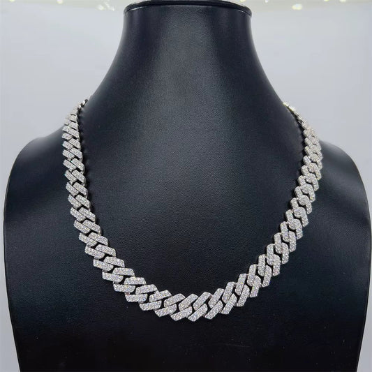 Miami Cuban Chain - 12mm Dual Row VVS Moissanite, Sterling Silver