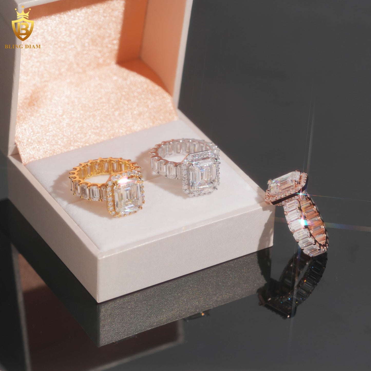 Emerald-cut moissanite ring