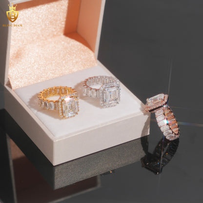 Emerald-cut moissanite ring