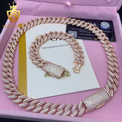 15mm S925 Silver Moissanite Cuban Chain