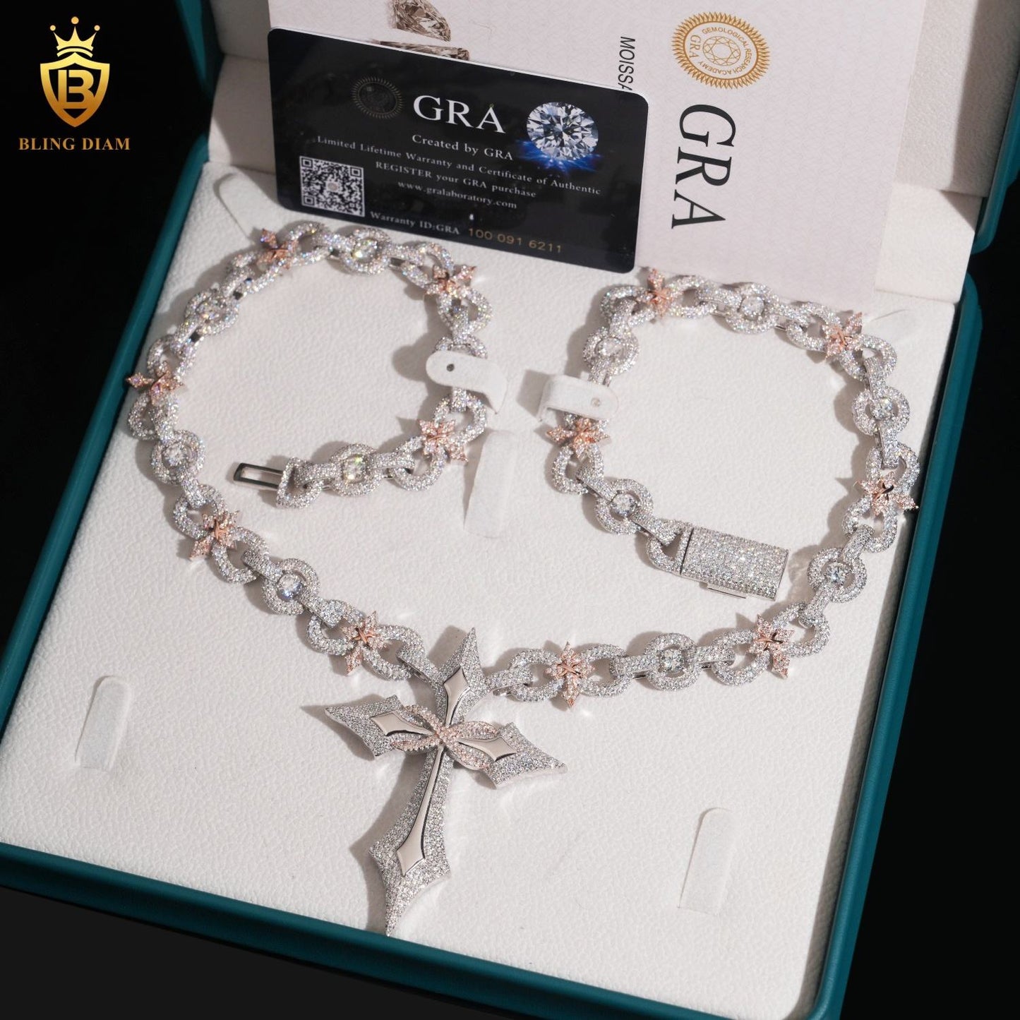 12MM Sterling Silver 925 VVS Moissanite Chain