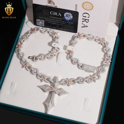 12MM Sterling Silver 925 VVS Moissanite Chain